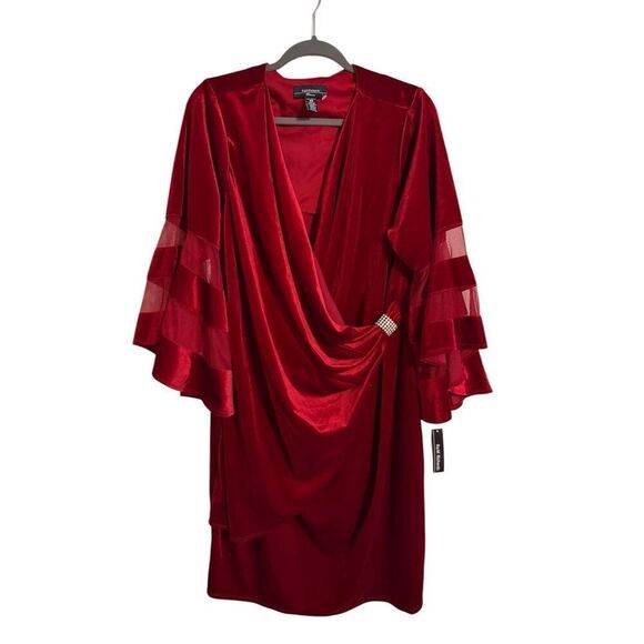 Brand New R&M Richard’s Faux Velvet Mother of the Bride Cocktail Red Dress 18W - Picture 3 of 16